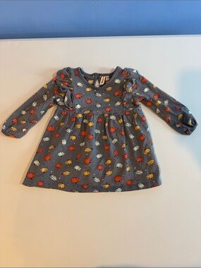 Minibamba Children's Gray Pumpkin Print Long-Sleeve Dress Halloween Fall 18 M